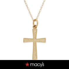 in stock 14k Gold Cross Necklace Tarnish Resistant, Luxury Tarnish Resistant Cross Pendant Jewelry, Luxury Tarnish-resistant Cross Pendant Jewelry, Classic 14k Gold Hallmarked Necklace, Classic 14k Gold Hallmarked Jewelry, Elegant Yellow Gold Jewelry From Macy's, Elegant 14k Stamped Cross Pendant Jewelry, 14k Gold Cross Pendant With Diamond Cut, Fine Jewelry Pendant With Hallmark