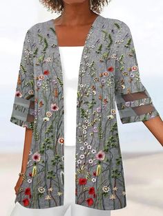 Buy Inexpensive Kimonos at Zolucky online store, SPU: 29414KI5020C9, Color: Gray, Pattern:Floral, Waistlines:Natural. Fashion Coloring Pages, Blouse Necklines, T Shirt Quilt, Types Of Coats, Womens Jackets Casual, Floral Outfit, Shirt Quilt, Edwardian Fashion, Feminine Design