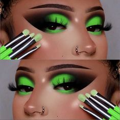 Eyeshadow Looks Halloween Easy, Easy Drag Queen Makeup, Shego Makeup, Shego Cosplay, Crazy Eyeshadow, Spring Eye Makeup, Colourful Makeup, Makeup 2023