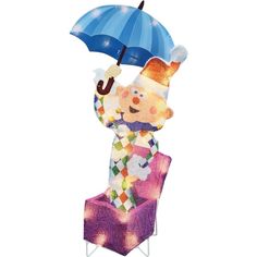 a stuffed animal holding an umbrella on top of a chair