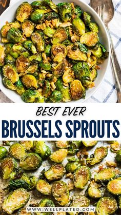 Roasted brussels sprouts with garlic are the best, easiest way to cook brussels sprouts! Crisp on the outside and sweet and tender on the inside. DELICIOUS! Brussel Sprouts Recipes, Brussel Sprout Side Dish, Side Veggies, Best Brussels Sprouts, Brussel Sprouts Recipes Easy, Sprouts Recipes, Bowls Recipes, Chicken Bacon Pasta, Healthy Bowls Recipes