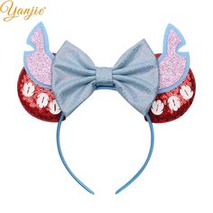 This is a Child Size, Sequined, Costume MINNIE MOUSE EARS - LILO & STITCH - This is not an official Disney product. It is manufactured by Yanjie for costume or cosplay. Sequined Ears, on front and back, with shiny "glitter" bow and felt STITCH Ears, with satin covered headband. Perfect for your little princess. Please visit my store "TIMMIE DISNEY TRADING PINS" for a huge selection of Disney Character pins, Vinylmation toys, Trading pin lanyards and much more:  https://www.ebay.com/str/timmiedis Rose Gold Minnie Ears, Stitch Ears, Minnie Ears Headband, Disney Theme Party, Minnie Mouse Ears Headband, Lilo Y Stitch, Kids Headbands, Mouse Ears Headband, Bow Hair Accessories