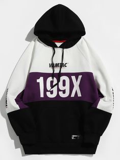 Graphic Colorblock Hoodie - Purple - 3O96079616 - Men's Clothing, Men's Hoodies & Sweatshirts  #MensHoodiesSweatshirts #Men's #Clothing # #Men's #Hoodies #& #Sweatshirts Colorblock Hoodie, Cheap Sweatshirts, Mens Fashion Wear, Stylish Hoodies, Windproof Jacket, Street Outfit, Drawstring Hoodie, Mens Sweatshirts Hoodie, White Hoodie