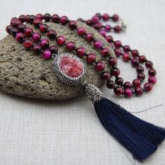 Pink Tigereye gemstone beads, Multy sapphire gemstone, Swarovski crystal, Silk tassel, Silver clasp Necklace circumference Length 32 inch. ( 32 cm ) ---------- Shipping-------------- Fast shipping via UPS 2-3 days For US and All of the world extra no charge Sending me requests and suggestions, please feel free to convo The product will be sent in a box with a gift bag For other inquiries, please visit the shop policies Thank you for visiting our shop http://www.etsy.com/shop/SevimsDesign Adjustable Tassel Necklace With Natural Stones For Gift, Tassel Jewelry With Round Beads For Gifts, Gift Jewelry With Tassels And Round Beads, Swarovski Crystal Rings, Tiger Eye Gemstone, Tiger Eye Jewelry, Druzy Jewelry, Baroque Pearl Necklace, Tigers Eye Gemstone