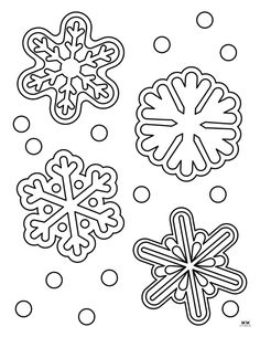 four snowflakes are shown in black and white, with dots on the ground