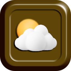 the sun is setting behind a cloud in front of a brown square button with a white outline