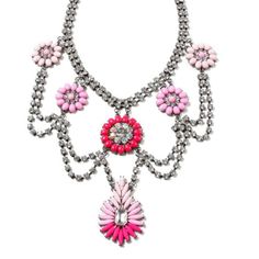 A Gunmetal Tone Brass Necklace With Austrian Crystals And Resin Stones. As48 Pink Jeweled Metal Necklace, Pink Metal Necklace With Jewels, Thick Necklace, Floral Statement Necklace, Turquoise Statement Necklace, Pave Necklace, Crystal Statement Necklace, Crystal Choker Necklace, Amrita Singh