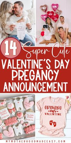 valentine's day pregnancy announcement with hearts, cookies and other items for the baby