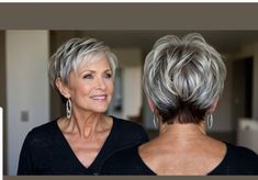 Hairstyles Goddess Braids, Hairdo Ideas, Hair Dues, Stacked Haircuts, 60 Hairstyles, Angled Bob Hairstyles, Pixie Haircut For Round Faces, Short Silver Hair, Shaggy Short Hair