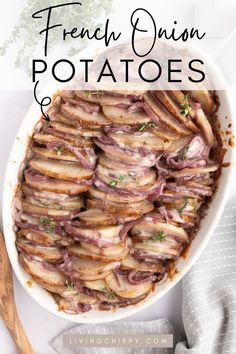 French Onion Potatoes French Onion Potato Casserole, French Onion Potatoes, Creamy Garlic Potatoes, Onion Potatoes, Potato Recipes Side Dishes, Wifey Material, Lentil Recipes, Best Side Dishes, Spinach And Feta