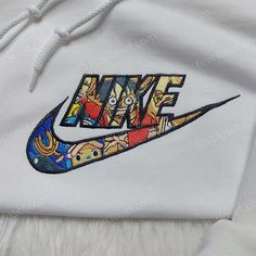 One Piece Luffy x Nike Shirt, One Piece Embroidered Sweatshirt, Anime Nike Embroidered Hoodie White Embroidered Hooded Hoodie, Nike One Piece, White Sweatshirt With Machine Embroidery For Streetwear, White Embroidered Hoodie For Streetwear, One Piece Hoodie, Men Streetwear Outfits, Anime Hoodie, One Piece Luffy, Embroidered Hoodie