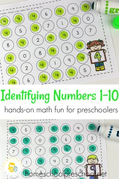 the printable numbers 1 - 10 worksheet for children to learn how to use them