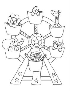 a ferris wheel with teddy bears and other animals on it, coloring pages for kids