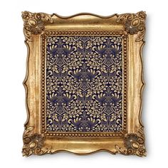 an ornate golden frame with blue and gold designs on it, against a white background