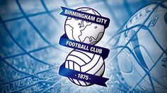 the birmingham city football club logo on a blue and white background with an earth globe