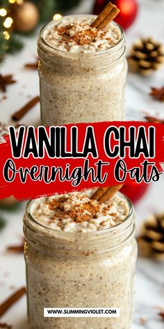 two mason jars filled with vanilla chai overnight oats