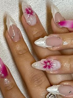 Nails Design For Summer 2024, Orchid Acrylic Nails, Nail Art With Flowers Design, Summer Vacation Nail Designs, Orchid Nails Design, Crochet Nail Art, Flower Acrylic Nails Designs, Orchid Nail Art, Orchids Nails