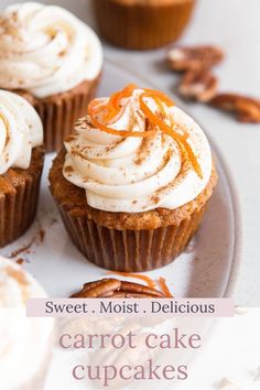 carrot cake cupcakes with cream cheese frosting and candies