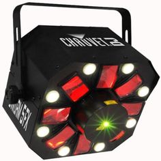 The Chauvet SWARM 5 FX is a 3-in-1 LED effect light that combines red and green lasers, white strobe effects and RGBAW rotating derby effects into ... Event Programs, Effect Light, Fog Machine, Green Background Video, Best Dj, Dj Gear, Dj Party, Green Laser, Dj Lighting