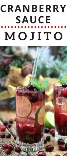 cranberry sauce mojito with limes and cherries on the side