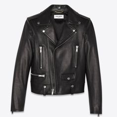 Classic Saint Laurent Leather Motorcycle Jacket With Epaulets, 3 Zip Pockets, Snap Closure Flap Pocket, Waistband With Belt Loops And Zip Cuffs. 100% Lambskin Silk Lining Asymmetrical Zip Closure 2 Interior Pockets Style Id 481862y5ya21000 Made In Italy Luxury Fitted Masculine Leather Jacket, Ring Bearer Leather Jacket, Ysl Jacket Women, Ysl Jackets, Black Motorcycle Jacket, Lambskin Leather Jacket, Black Motorcycle, Leather Motorcycle Jacket, Fashion Mode