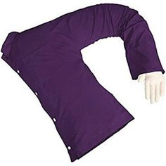 a mannequin wearing a purple shirt and white gloves