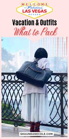 a woman standing on a balcony with her back to the camera and text that reads vacation & outfits what to pack