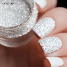 10ml Shiny Silver Nail Glitter Sequin White Glitter Powder Nail Art Powder #PedicureIdeas Shiny Nails Glitter, Nail Winter, Nailart Glitter, Silver Glitter Nails, Unghie Nail Art, Acrylic Nail Powder, Glitter Pigment, Glitter Dust, Shiny Nails