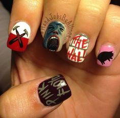 Pink Floyd nails from instagram Pink Floyd Nail Art, Pink Floyd Nails, Wall Nails, Kiss Nails, Black Nail Designs, Nail Tattoo