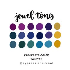 the color palette for jeul tones is shown in different colors and sizes, including blue,