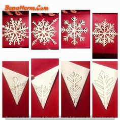 the steps to make a snowflake out of paper are shown in four different ways