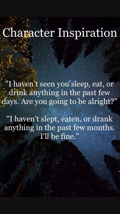 an image with the words character inspiration written in front of it and trees at night