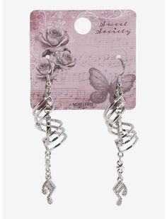 Sweet Society Music Staff Earrings | Hot Topic Sweet Society Hot Topic, Affliction Fits, Hot Topic Earrings, Piano Earrings, Music Note Nails, Sweet Society, Music Note Dress, Kpop Oc, Spooky Outfits