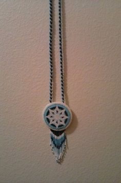 Native American beaded medallion Handmade Blue Medallion Necklace, Blue Medallion Necklace For Festivals, Blue Medallion Necklace For Festival, Handmade Blue Beaded Necklace With Round Pendant, Handmade Adjustable Medallion Necklace, Blue Beaded Medallion Necklace, Medallion Beaded Necklace As Gift, Handmade Blue Crafts For Crafting, Beaded Medallion Native American