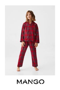 T-shirt and pajama pants pack, Cotton fabric, Checked print, Long design, V-neck, Long sleeve, Button up Red Checked Shirt, Womens Pjs, Family Pajama Sets, Flannel Pajama Sets, Mango Outlet, Matching Family Pajamas, Pyjama Bottoms, Flannel Pajamas, Mango Kids