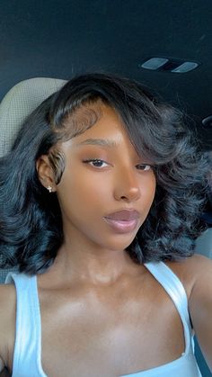 Side Curly Bob Black Women, Short Loose Wave Wig, Md Hairstyles For Black Women, Short Wavy Lace Front Wigs, Loose Curl Bob Hairstyles, Side Part Short Curly Hair Black Women, Black Woman Silk Press With Curls, Short Wavy Weave Black Women, Short Curls Hairstyles For Black Women