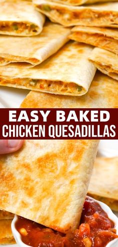 easy baked chicken quesadillas with salsa in a bowl