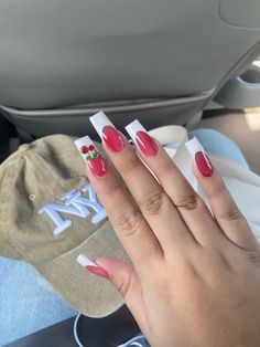 Red Base White Tip Nails, Red White Tip Nails, Red Nail White French Tip, Red Base White French Tip, Red With White French Tip Nails, White Nails Red Tips, Red White French Tip Nails, Red Nails With White French Tip, Red Nails White Tips