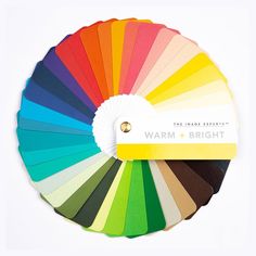 an assortment of color swatches on top of each other with the label saying warm and bright