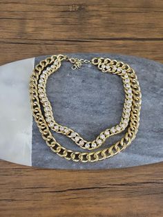 "This listing is for a Vintage Fancy Necklace Great for Formal Occasions or Date Nights Has 2 Strands, 1 Gold Chain and 1 Gold Chain with Rhinestones Necklace is 16\" Long with an Additional 3\" Adjustable Chain In Great Vintage Condition. Minimal Signs of Wear From the Late 90s Early 2000s *Reduce, Reuse and Recycle!! All of my Vintage items are a Great way to give the Planet a Fashionable High Five!! *Spend $35 to get Free Shipping!! *Priority available upon Request at an Additional fee.  **Re Gold Necklace Prom, Heat Intolerance, Jewelry 90s, 90s Necklace, Necklace Prom, Rhinestones Necklace, Formal Necklace, Kawaii Necklace, Jewelry Formal