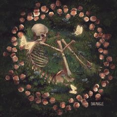 a painting of a skeleton surrounded by candles