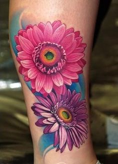 a woman's leg with pink flowers on it and an eyeball in the center