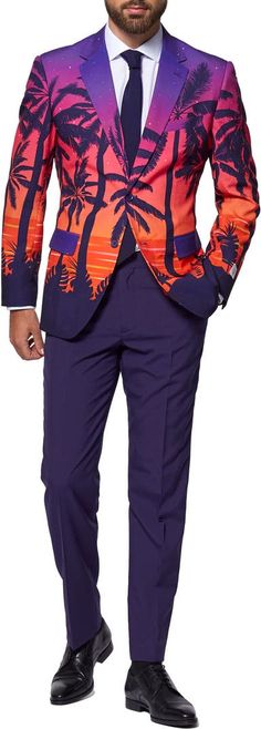 OppoSuits Suave Sunset Suit | Nordstromrack Tailored Casual Summer Suits, Casual Blue Summer Suit, Tailored Casual Summer Sets, Fitted Tropical Vacation Sets, Vibrant Fitted Summer Sets, Fitted Tropical Sets For Spring, Fitted Orange Set For Vacation, Tropical Fitted Sets For Beach Season, Crashing Waves