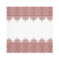 a red and white place mat with an ornate design on it, in front of a white background