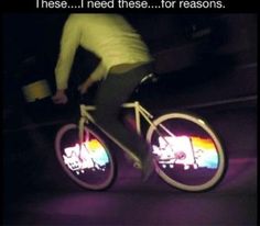 a man riding a bike with the words, i need these for reason on it