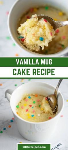 vanilla mug cake recipe with sprinkles in it