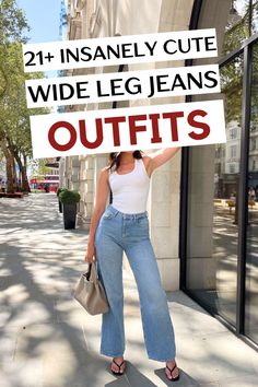 Wondering what to wear with wide leg jeans? This post shows you 21+ super cute wide leg jeans outfit ideas for summer, spring, fall, and winter. These outfits include casual wide leg jeans, high rise wide leg jeans, black wide leg jeans, long wide leg jeans, white wide leg jeans, wide leg denim, wide leg jeans for work, and more ways on how to style wide leg jeans! T Shirt And Wide Leg Jeans, Wide Leg Jeans And Heels Outfit, Wide Leg Jean Fall Outfit, Widelegjeans Outfit Summer, How To Style Wide Jeans, Wide Leg Jeans Outfit Black Women, Crop Wide Leg Jeans Outfit, Wide Leg Jeans Work Outfit, Light Wash Wide Leg Jeans Outfit