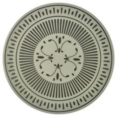 a white plate with black designs on it