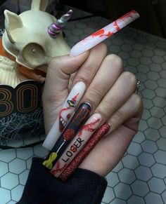 Horror Nails, Holloween Nails, Halloween Acrylic Nails, French Tip Acrylic Nails, Short Square Acrylic Nails, Long Acrylic Nails Coffin