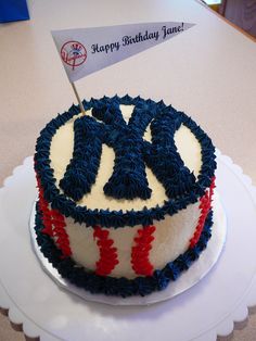 a decorated birthday cake on a table